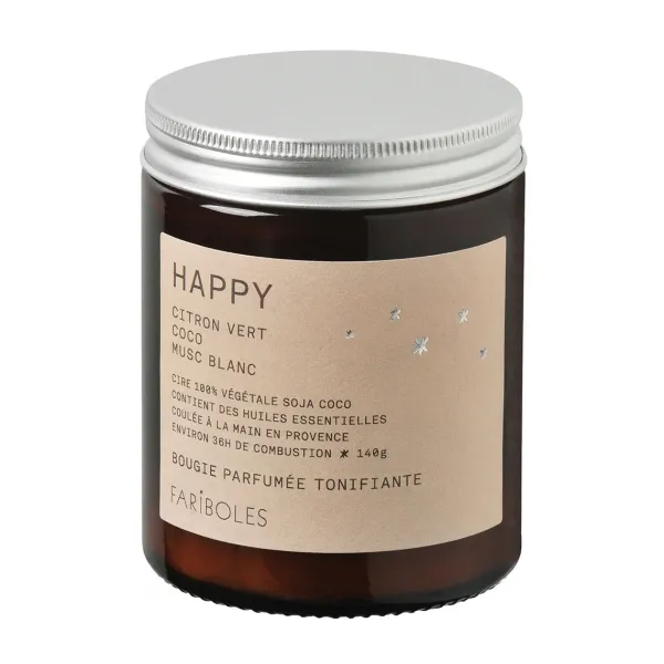 bougie_parfumee_happy__g__SKUa547f2099eeac4334f22a761cc9d1d7e_0.webp Bougie Parfumee Happy 140 G - Citron Vert, Coco & Musc-Fariboles Best