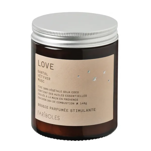 bougie_parfumee_love__g___SKUae1119ed12c5576489c76dec6532a50f_0.webp Bougie Parfumee Love 140 G - Santal, Vetiver & Musc-Fariboles