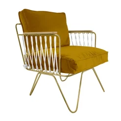 Fauteuil Croisette En Velours Camel - Dore & Bois Clair-Honoré New