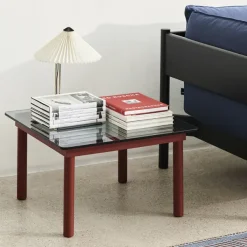 Table Basse Kofi Chene Massif Rouge Grange & Verre Clair - L 80 X L 80 X H 36 Cm-Hay Best