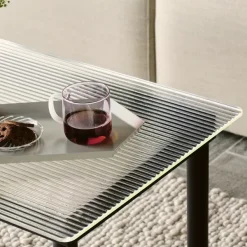 Table Basse Kofi Noyer Massif & Verre Roseau Transparent - L 100 X L 100 X H 36 Cm-Hay Outlet