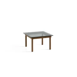 Table Basse Kofi Noyer Massif & Verre Teinte Gris - L 60 X L 60 X H 36 Cm-Hay New